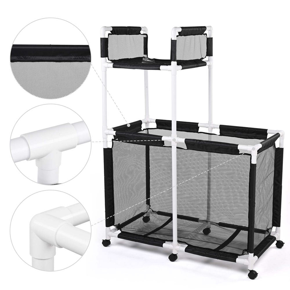 Yescom 47" Rolling Pool Toy Organizer – Extra-Large Mesh Storage Bin with Integrated Noodle Rack and Side Pockets for Floats, Balls, and Swim Accessories