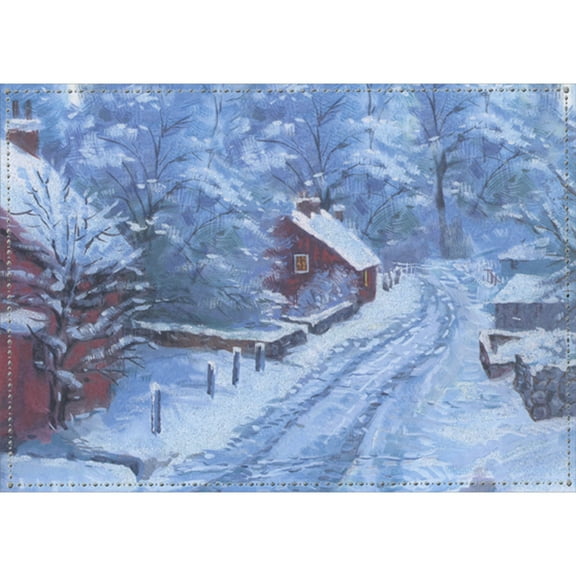 Designer Greetings Sparkling Glitter Snow Covered Village Road Box of 18 Christmas Cards