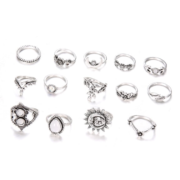 UDIYO 14Pcs Vintage Sunflower Moon Finger Midi Knuckle Rings Set Women Party Jewelry