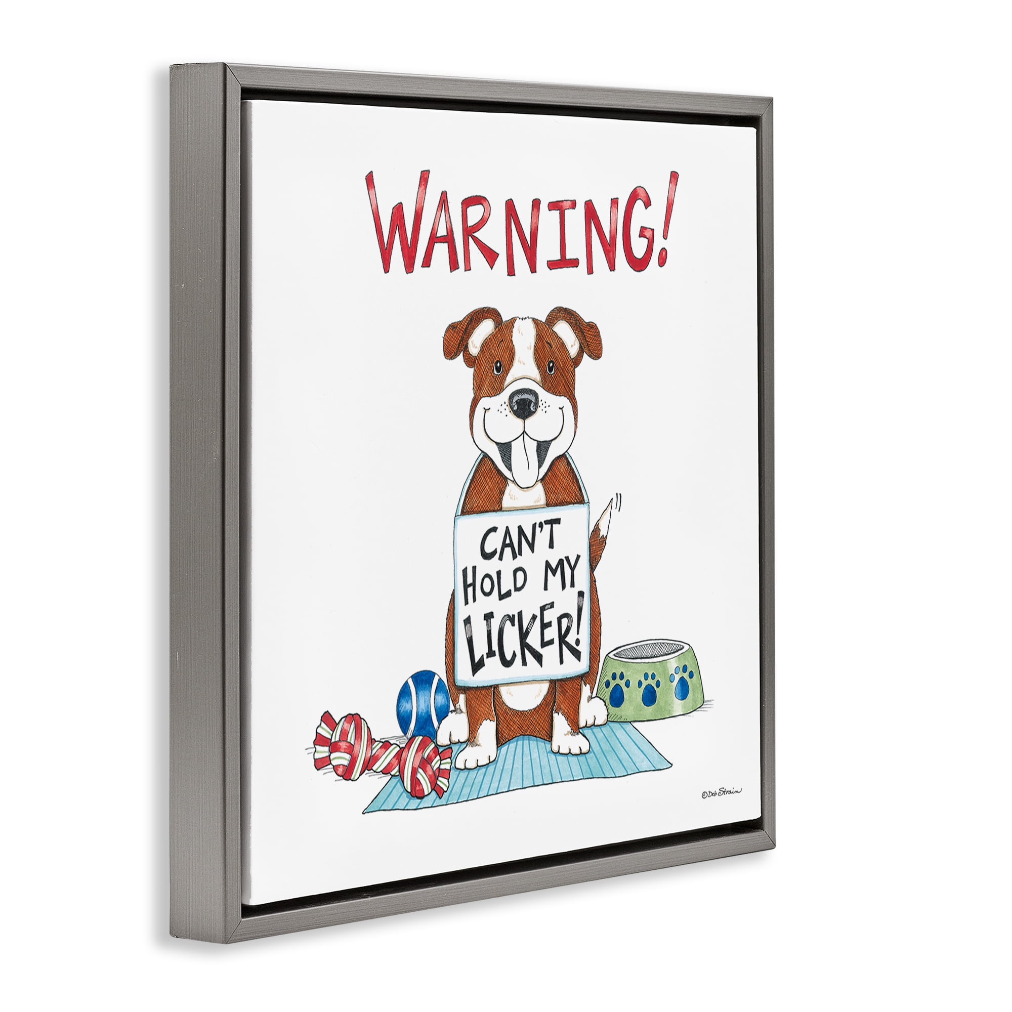 Stupell Industries Funny Can't Hold Licker Dog Animals Painting Gray Floater Framed Canvas Art Print Wall Art, 18 x 18