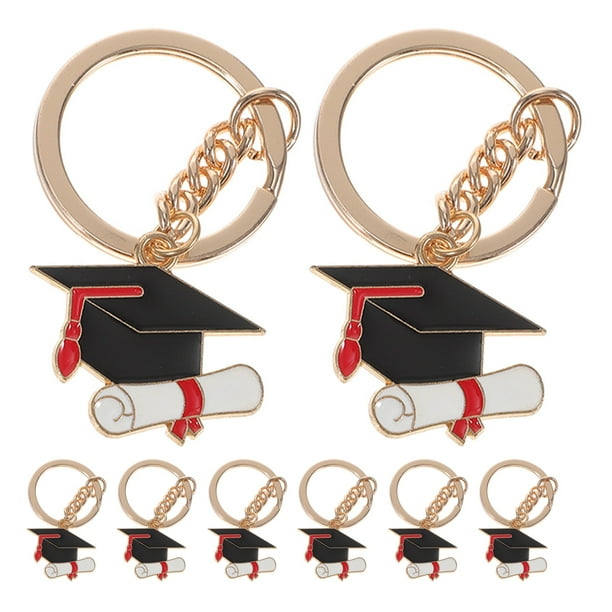 8 llaveros con forma de birrete de graduación, colgantes para bolso