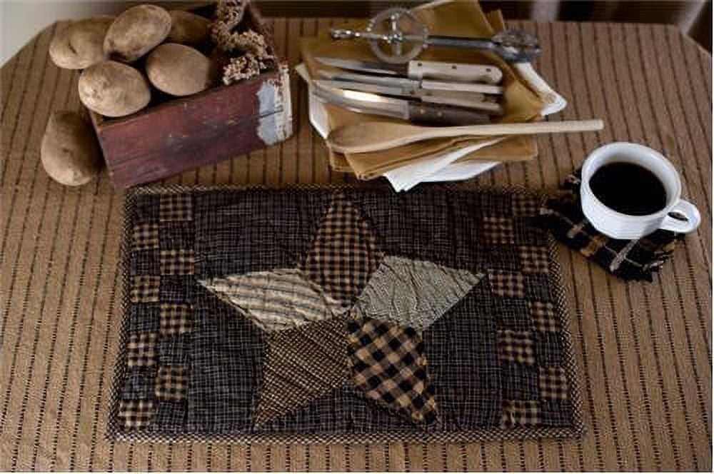 VHC Brands, Farmhouse Star, Cotton, 12x18, Placemat Quilted, Set of 6, Black
