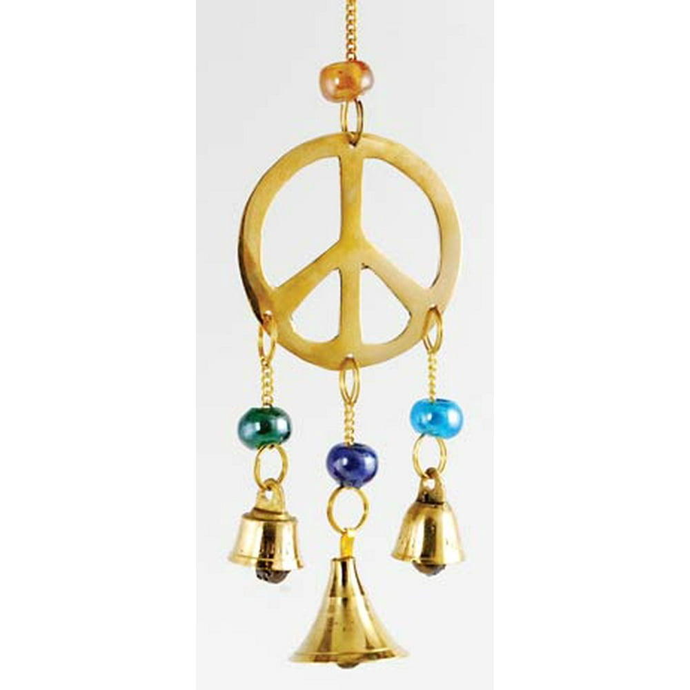 Wind Chime Peace Symbol Brass Bells and Beads Comfort Your Spirit Indoor Outdoor Use Walmart