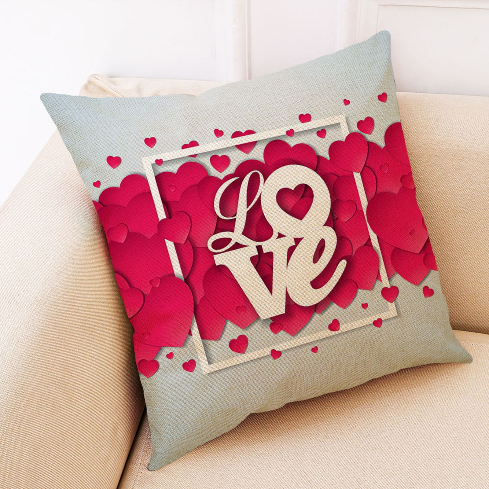 MRULIC Happy Valentine Pillow Cases Linen Sofa Cushion Cover Home Decor