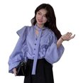 thumbnail image 4 of Purple Shirt,Women Shirt V Neck Ruffle Lantern Sleeve Shirt Purple Ruffle Sleeve Shirt Unbeatable Value, 4 of 9