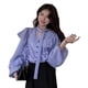 thumbnail image 4 of Camisa de manga de linterna,Camisa de mujer Camisa de manga de linterna con volantes y cuello en V Camisa morada Rendimiento lleno de energía, 4 of 8