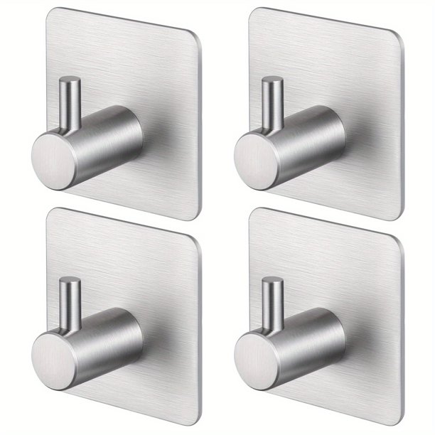 Upgrade Your Bathroom with 4pcs Self Adhesive Towel Hooks - SUS 304 Stainless Steel Robe Hooks for Home - Stick On Wall with Glue - Also Works as Coat Hook - Timely Delivery Guaranteed!