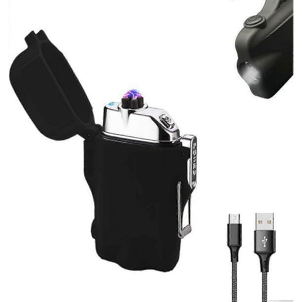 Windproof Lighter, Waterproof Lighter Dual Arc Lighter Electric Lighter With Led Flashlight, Rechargeable Usb Lighter Flameless Plasma Lighter With La
