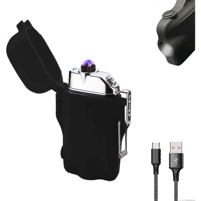 Windproof Lighter, Waterproof Lighter Dual Arc Lighter Electric Lighter With Led Flashlight, Rechargeable Usb Lighter Flameless Plasma Lighter With La