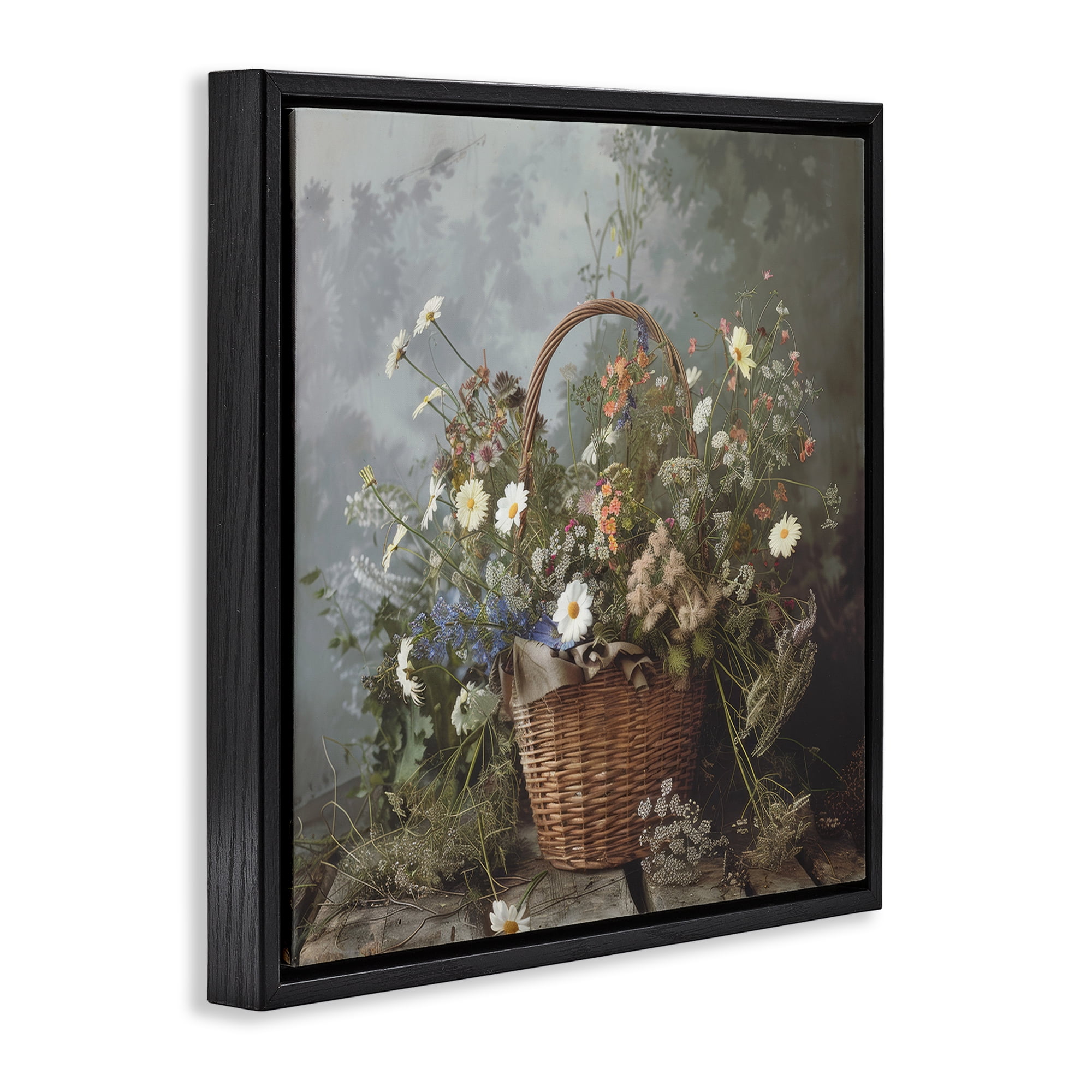 Stupell Industries Floral Basket Still Life Black Framed Floater Canvas Wall Art, design by Lazar Studio