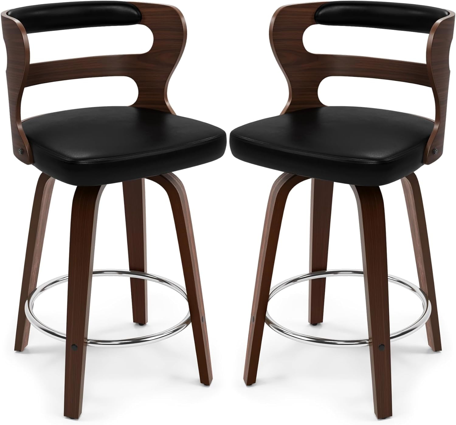 LUE BONA 26" Counter Height Bar Stools Set of 2, Swivel Counter Stools with Back for Kitchen, Black