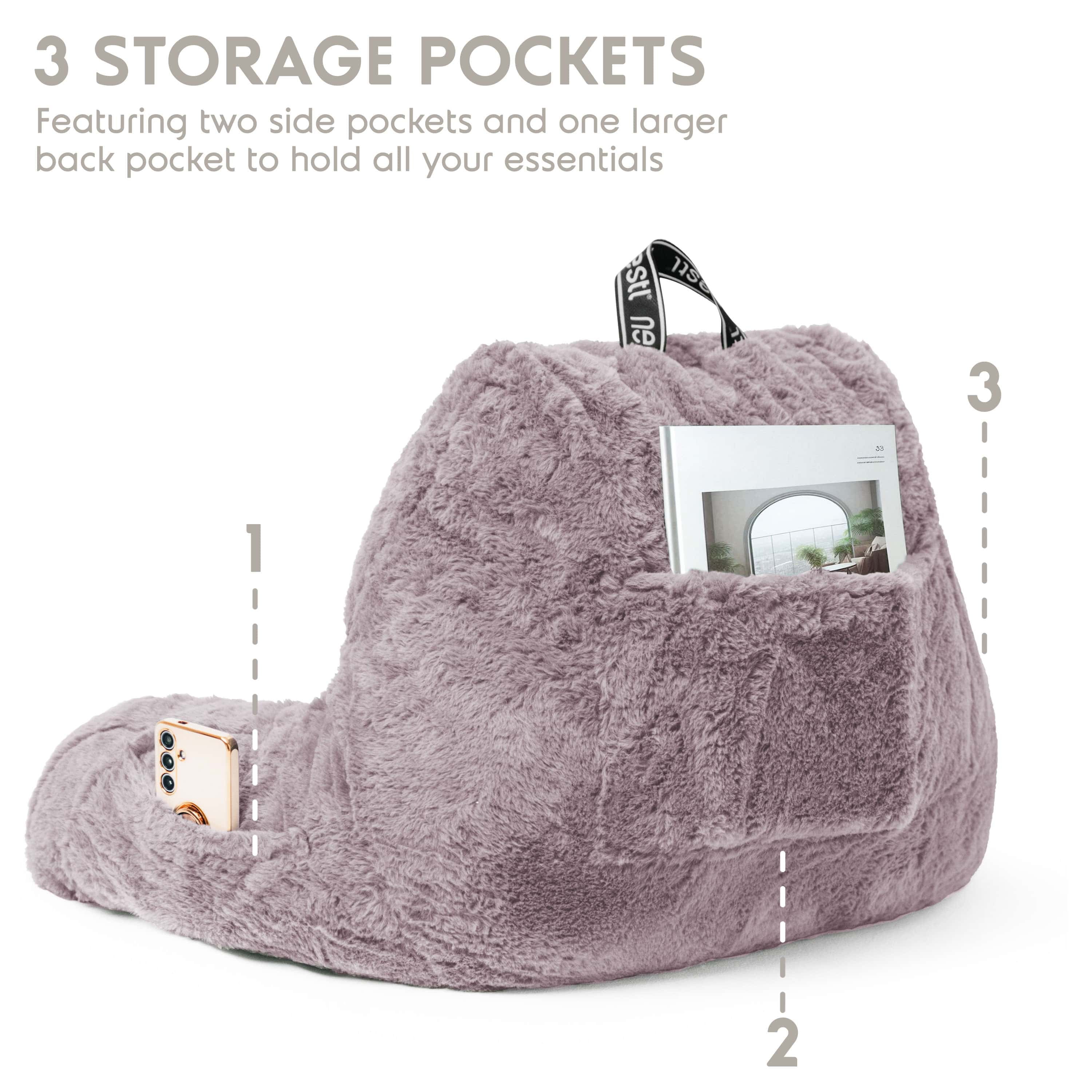 Nestl Fur Reading Pillow with Lap Desk, Stylish Arm Rest Pillow, Lap Desk with Backrest Pillow for Sitting in Bed, Faux Fur, Dusty Purple
