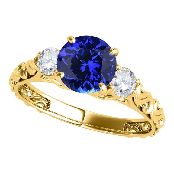 Mauli Jewels Rings for Women 0.70 Carat Diamond and Round Shaped Tanzanite Ring Prong 10K Yellow Gold