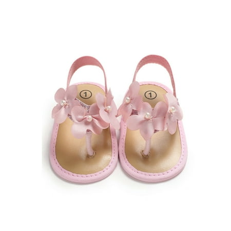

Infant Baby Girls Flower Sandals T-Straps Flip Flops Bowknot Soft Sole Crib Shoes Prewalker Beach Flats