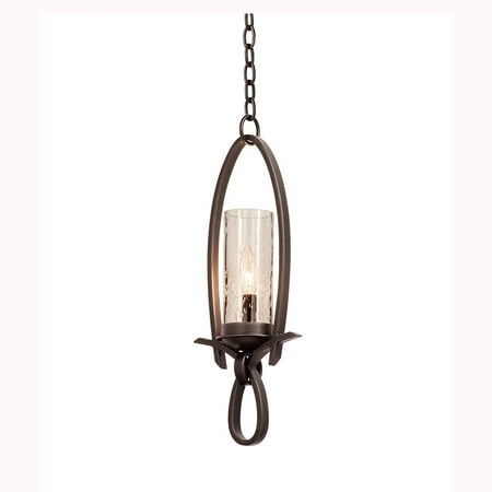 - Mini Pendants 1 Light With Black Finish Hand Forged Iron and Seeded Glass E12 8 inch 60 Watts
