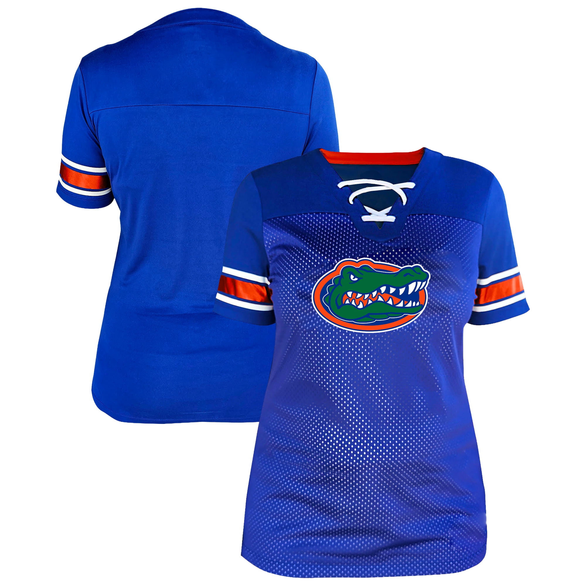 Women's Fanatics Royal Florida Gators Plus Size Mesh Overlay Lace-Up Jersey T-Shirt