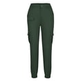 thumbnail image 7 of Women's Casual High Waist Solid Straight Leg Cargo Pants Multi Pocket Camouflage Outdoor Stretchy Capris Pants Army Green,XL, 7 of 7