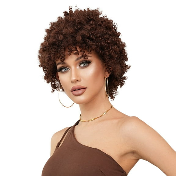 PEAKIN Fashion Spring Curls Women's Short Curly Hair 12 inch Brown Trimmed Bangs Wig High Temperature Fiber Wig Ironable