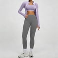 thumbnail image 2 of NMMUED Women Workout Sets 2 Piece Seamless Yoga Outfits Long Sleeve Zip Up Jacket High Waist Leggings Athletic Gym Set Light Violet L, 2 of 7