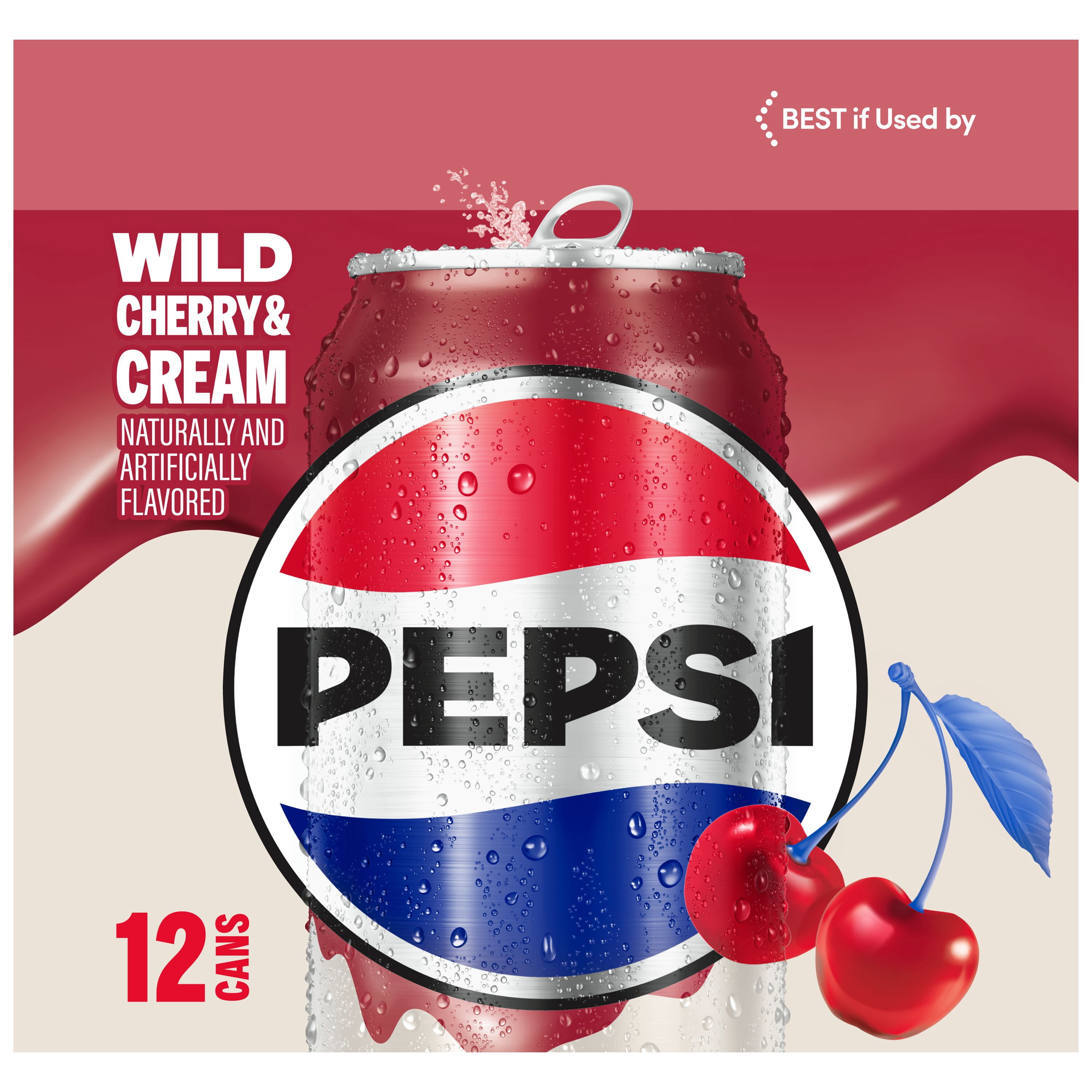 Pepsi Soda Wild Cherry And Cream 12 fl oz, 12 Count Cans