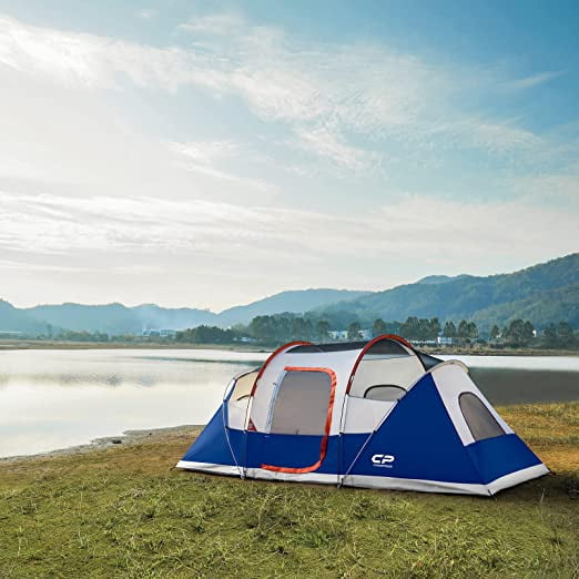 CP Tent 9-10 Person Camping Tents, Waterproof Windproof Family Tent with Top Rainfly, 4 Large Mesh Windows, Double Layer, Easy Set Up, Portable with