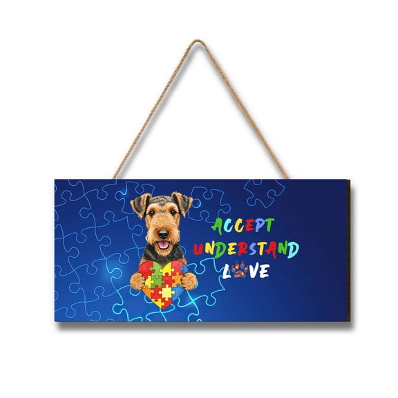 Autism Awareness Airedale Terrier Accept Understand Love Landscape Wood Sign Dale Waterside Dog Lover Hanging Wall Home Decor - 12003
