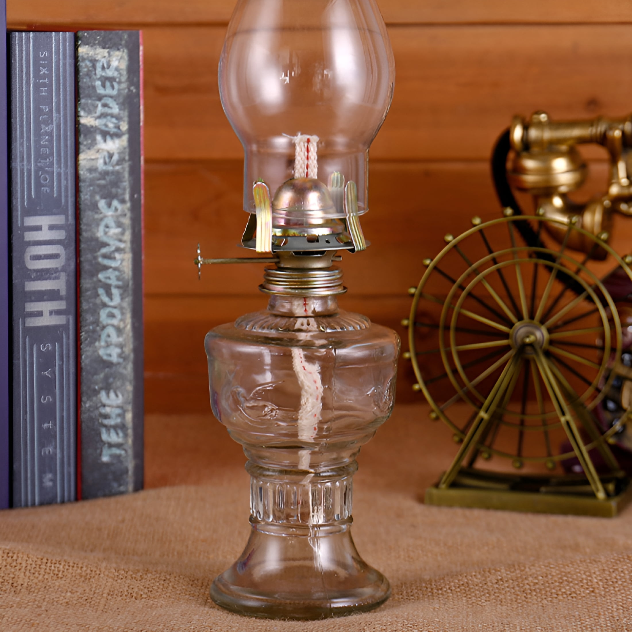 HIBIBUD Rustic Oil Lamp Large Vintage Glass Kerosene Lamp Chamber Oil Lamps for Indoor Use Home Decor Classic Old Hurricane Oil Lamp for Emergency Lighting 12.8''