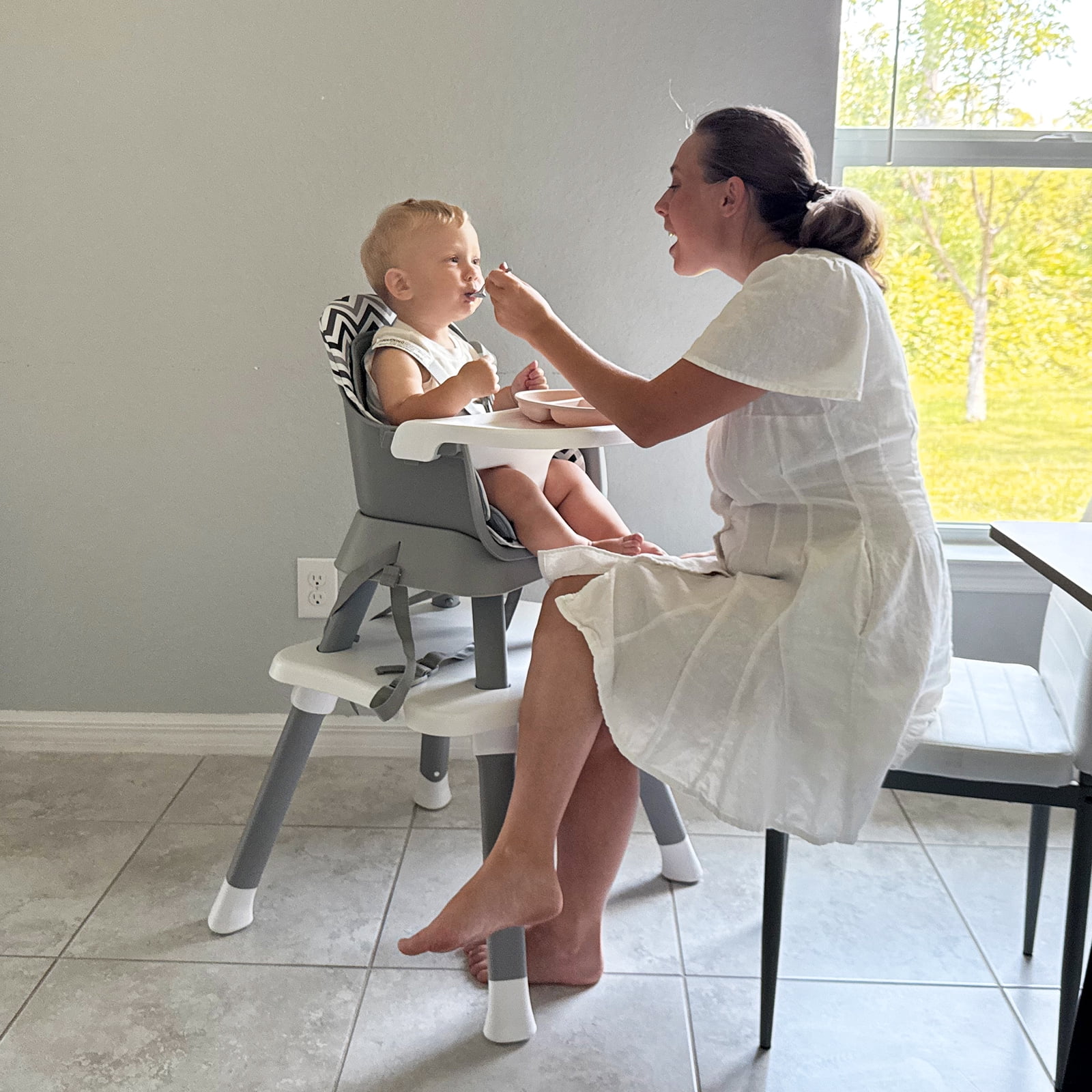 AILEEKISS 8-in-1 Baby High Chair, Toddler Booster Seat with Dishwasher-Safe Tray, Chevron