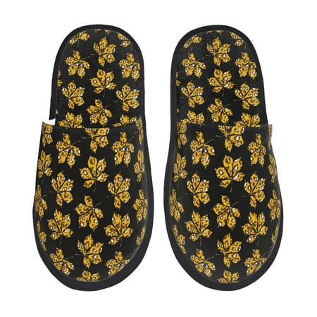 Balery Maple Leaves With Leopard Slient Indoor Furry Fleece Comfort House Shoes Soft Non-Slip Home Shoes Cotton slippers House Slippers-- Large