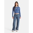 thumbnail image 2 of No Boundaries Graphic Striped Pointelle Top with Long Sleeves, Women’s, 2 of 5