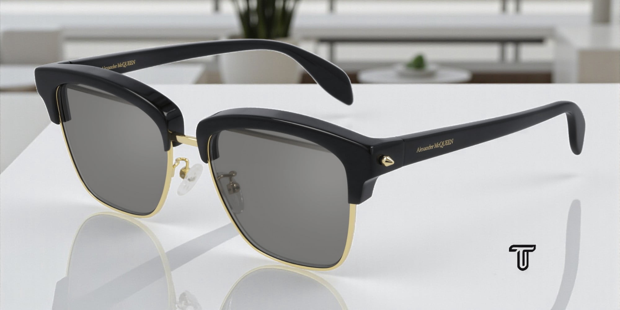 ALEXANDER MCQUEEN AM0295SK 002 Square Black White Grey 55 mm  display picture 2