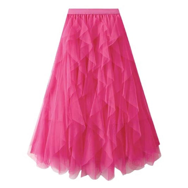 Falda acampanada de malla de cintura alta para mujer: falda midi dulce para fiestas y ropa informal