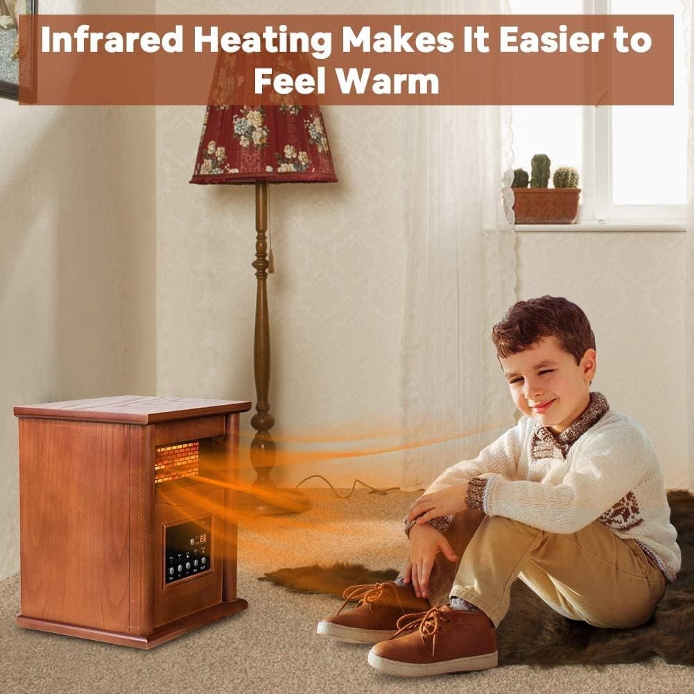 Nordic Hygge 1500-Watt Portable Wood Electric Quartz Space Heater with Remote Control Thermostat Energy Efficient for Inside Use