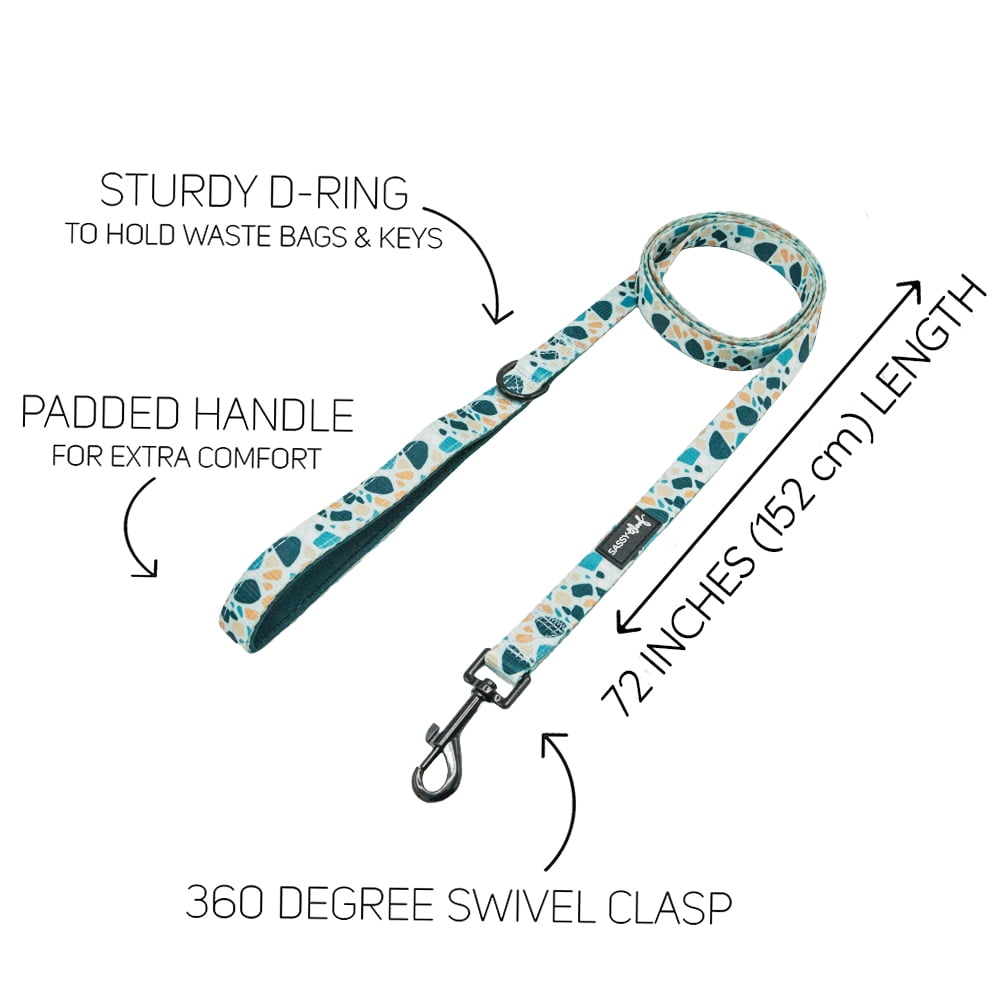 Sassy Woof Blue Terrazzo 6ft Cushioned Dog Leash - Durable for Medium and Large Dogs