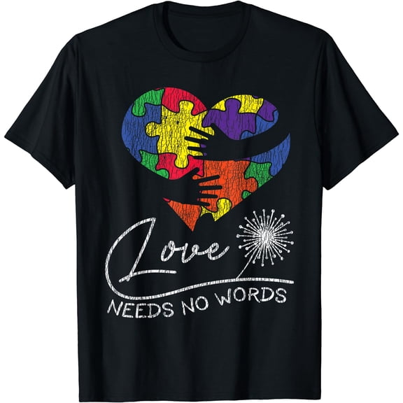Autism Awareness Love Needs No Words Autistic Kids Awareness T-Shirt Black X-Large