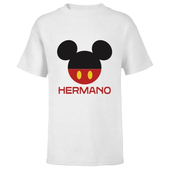 Disney Mickey Mouse Red Shorts Icon Hermano Familia Spanish- Short Sleeve T-Shirt for Kids - Customized-White