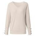 thumbnail image 2 of NAMTYQX Women's Sweaters Casual V Neck Solid Warm Jersey Womens Pullover Sweaters Long Sleeve Loose White Size L, 2 of 4