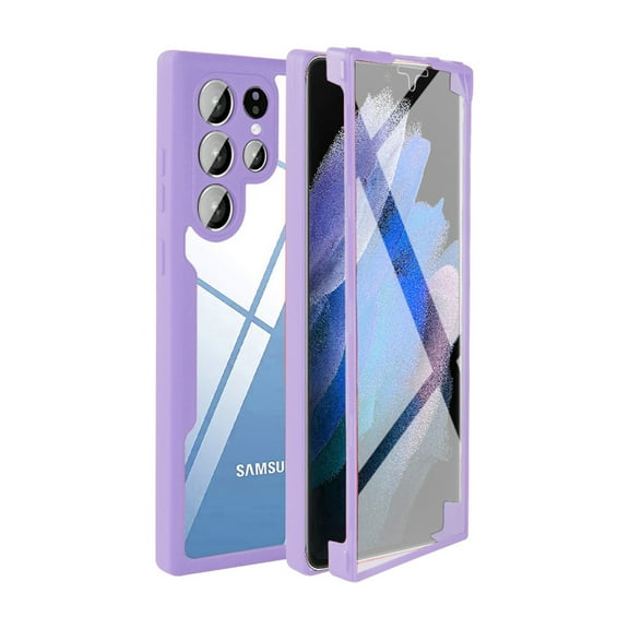 Samsung Galaxy S21 Ultra 5G Case with Built-in Screen Protector, Clear Shockproof Slim Full Body Protection Soft TPU Bumper Rugged Case Cover Samsung S21 Ultra 6.8 Inch 2021, Purple