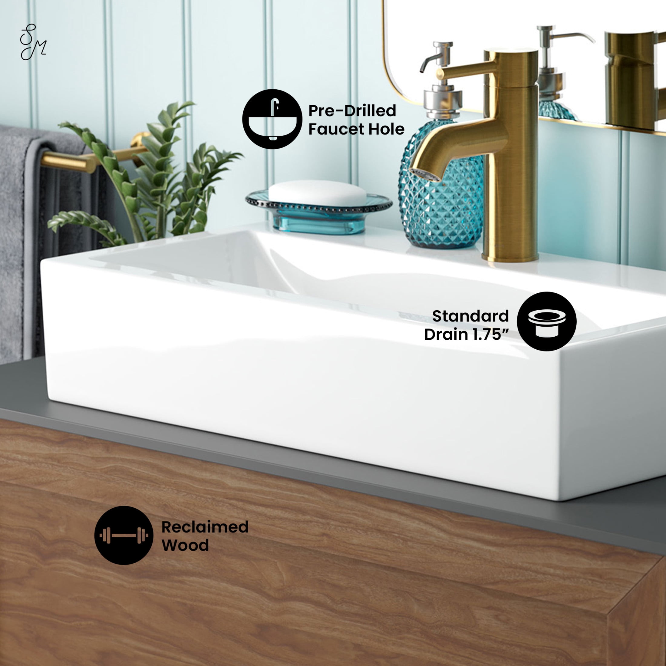 Rennes 36" Reclaimed Wood Vanity in Walnut with Slate Countertop and Single Hole Vessel Sink