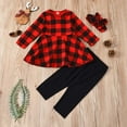 thumbnail image 7 of Viworld Toddler Baby Girls First 1st Christmas Clothes Long Sleeve Plaid Tunic Dress Tops+Pants+Headband Outfit Set, 7 of 7