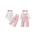 thumbnail image 2 of Loicainy Infant Baby Girl Fall Clothes Set 3 6 9 12 18 Months Long Sleeve Romper with Cherry Print Overalls Headband Outfits, 2 of 7