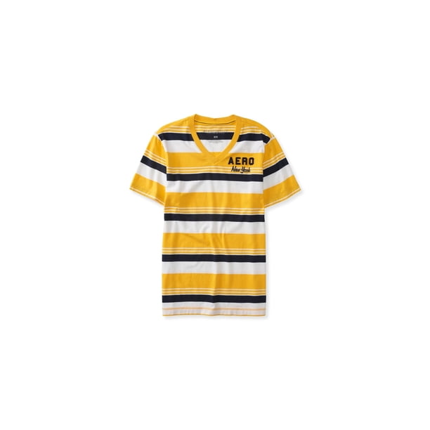 Playera adornada Aeropostale Cuello en V a rayas bordadas para hombre amarillo mediano