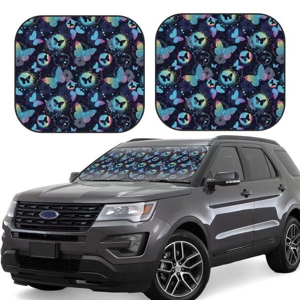 Balery Blue Butterfly Parasol para parabrisas de coche de 2 piezas | Parasol plegable para parabrisas delantero de coche para la mayoría de sedanes-Small