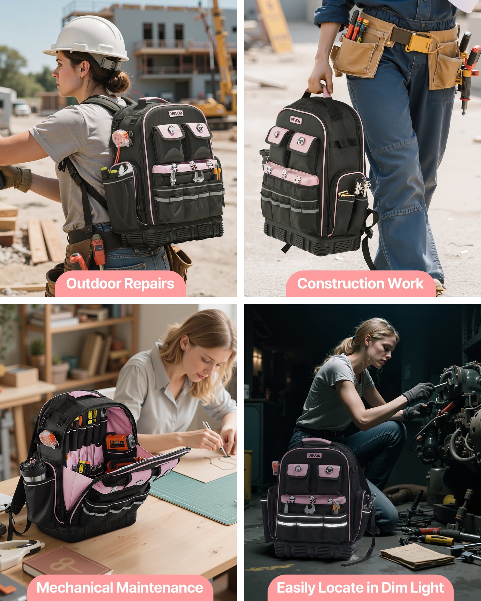 VEVOR Tool Backpack, 56 Pockets, Heavy-duty Tools Storage Organizer Work Bags with Laptop Compartment & Molded Base, Electrician Jobsite Backpack for Electrician, Repairman, and HVAC Techs