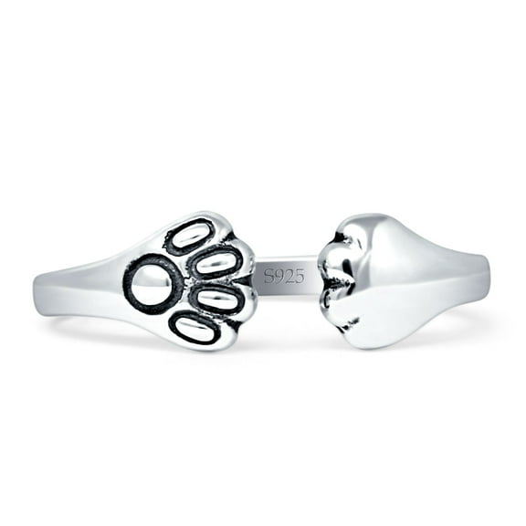 Cat Dog Paw Print Oxidized Minimalist Ring 925 Sterling Silver Size 5