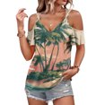 thumbnail image 2 of ASDFVBKG Womens V Neck Cold Shoulder Tops Short Sleeve Summer T Shirts Basic Tees Pink L, 2 of 4