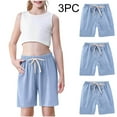 thumbnail image 2 of AherBiu Toddler Girls Clothes Cotton Linen Shorts High Waisted Lightweight Summer Casual Shorts for Kids 3 Pack, 2 of 7