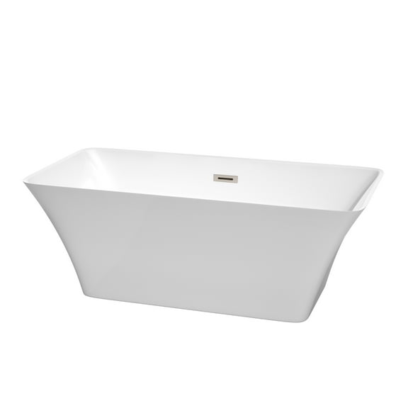 Wyndham Collection WCBTK150459BNTRIM Tiffany Freestanding Bathtub with Floor Mounted Faucet - White with Brushed Nickel Trim, 59 in.
