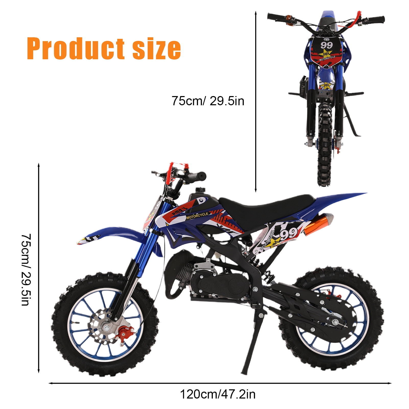 Fompes 2-Stroke Kids Dirt Bike 49cc Gas Power Motocross Off Road Mini Motorcycle Pocket Motorbike with Front Rear Disc Brakes Shock Absorption Springs Ideal Birthday for Boy Girl