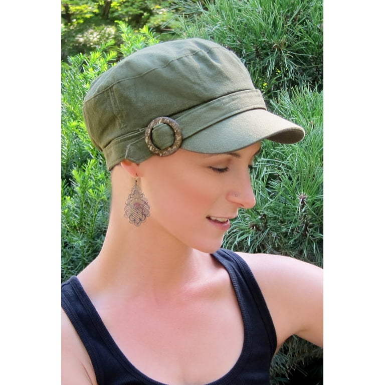 Olive Green & Black Women\'s Military Cadet Cap - Classic Casual Hat Olive Green Military Style Cadet Adjustable Womens Cap Hat  main image 4